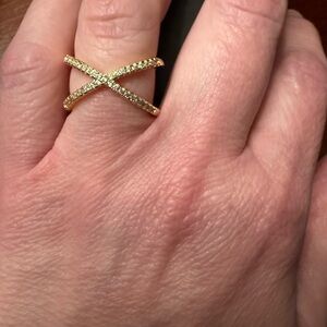 Elegant Gold and Pave Crossover Ring